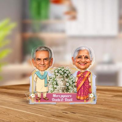 Personalized Bobblehead Caricature Car Dashboard Decoration, Solar Powered Shaking Head Gift for Mere Pyaare Dadu & Dadi, Gift for Grandparents Car Accessories Gift Item
